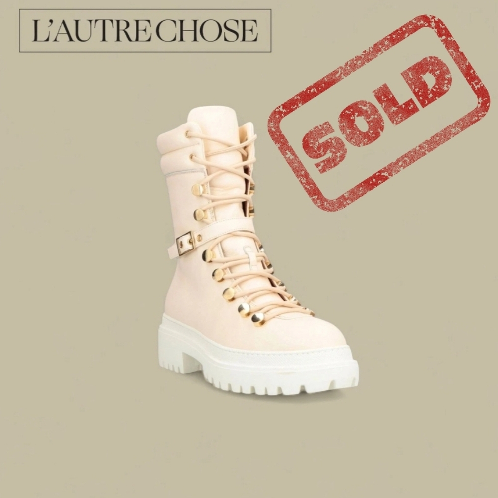 Women's Cream Lace-Up Boots